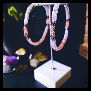 2.5” Handmade Rose Gold & White Crocheted Earrings